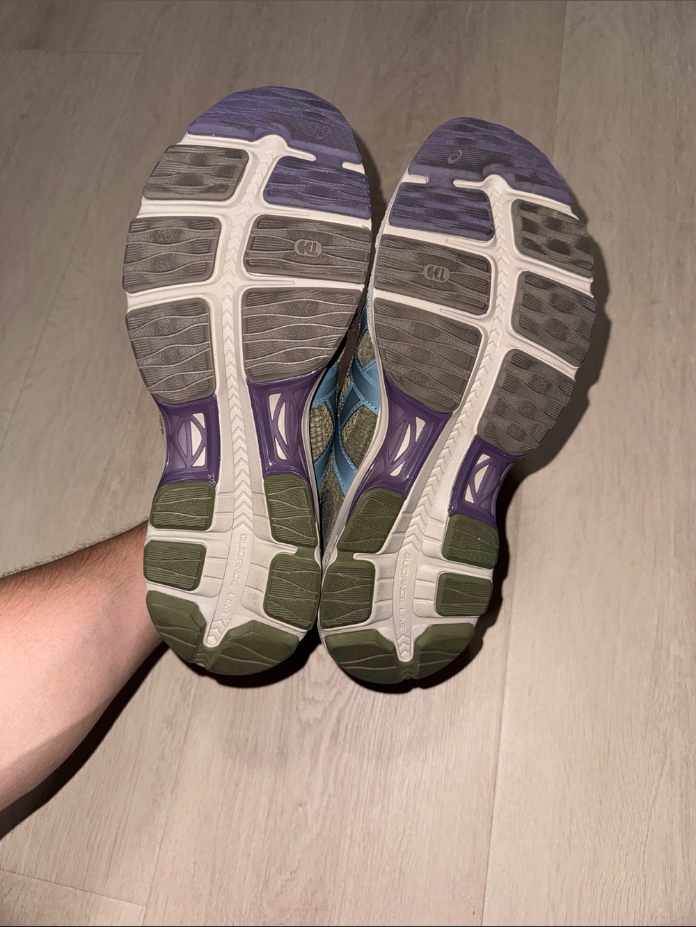 ASICS Men's Olive Green and Gray Athletic Sneakers/Yellow Highlights/Blue Logo - Picture 7 of 9
